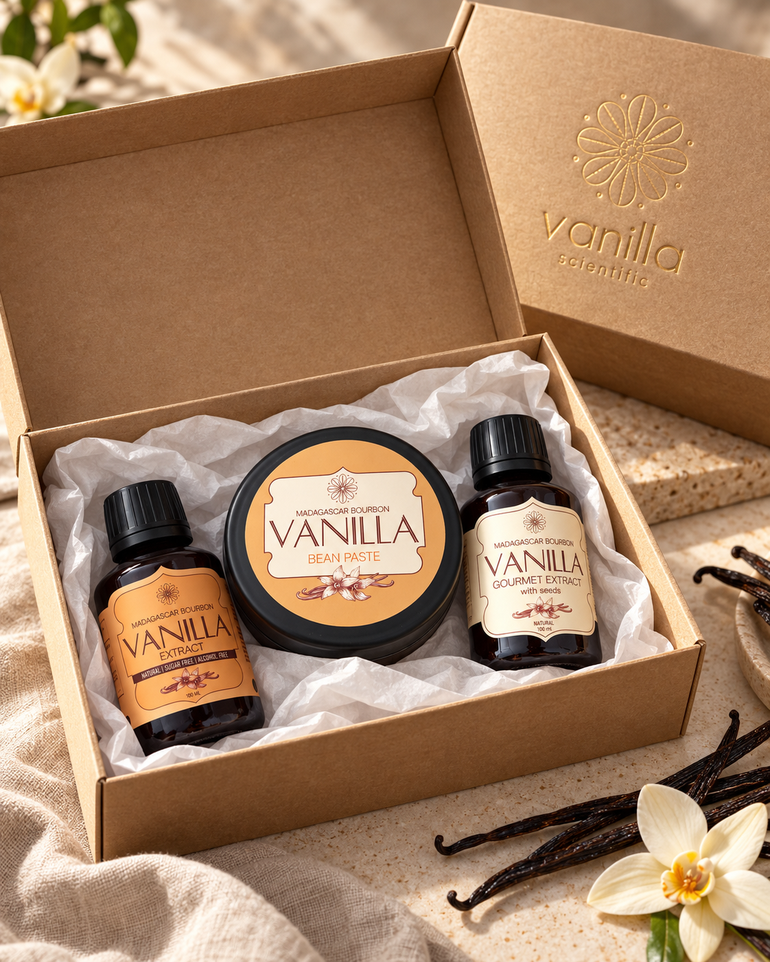 Vanilla Scientific premium Madagascar Bourbon vanilla gift set